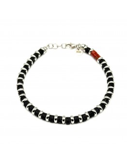 Bracciale Pietre Lavica e Corallo con dischetti