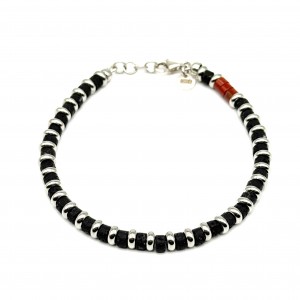 Bracciale Pietre Lavica e Corallo con dischetti