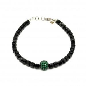 Bracciale Onice Quadrato con sfera verde