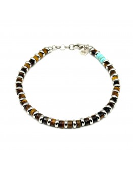 Bracciale Pietre Occhio di Tigre e Turchese con dischetti