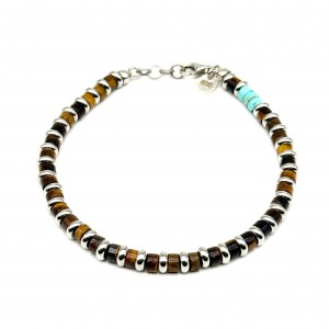 Bracciale Pietre Occhio di Tigre e Turchese con dischetti