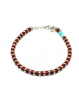 Bracciale Pietre Corallo e Turchese con dischetti