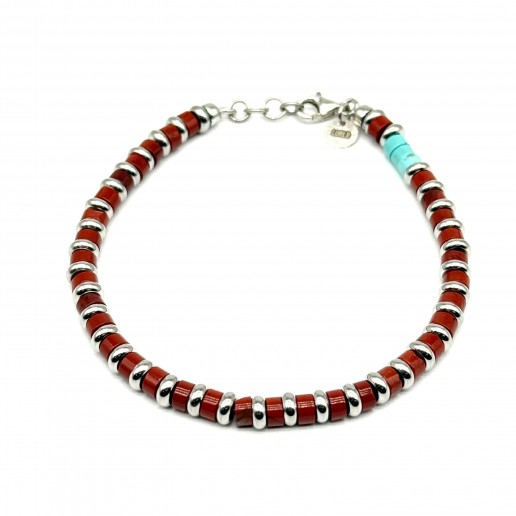Bracciale Pietre Corallo e Turchese con dischetti