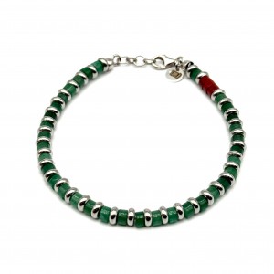 Pulsera de jade verde y coral con discos