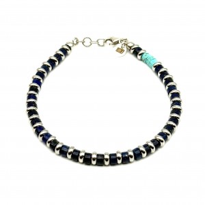 Bracciale Pietre Lapislazzuli Blu e Turchese con dischetti