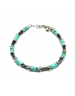 Bracciale Pietre Turchese e Ematite con dischetti