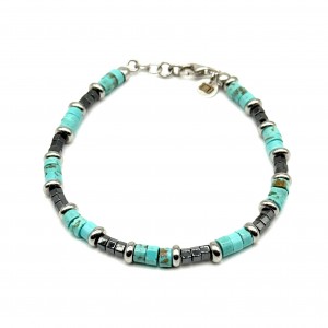 Bracciale Pietre Turchese e Ematite con dischetti