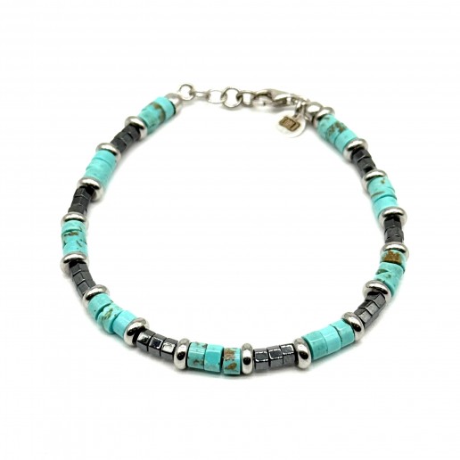 Bracciale Pietre Turchese e Ematite con dischetti