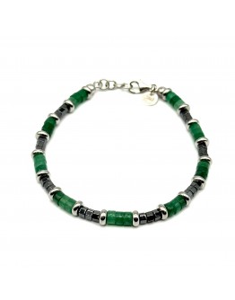 Bracciale Pietre Giada Verde e Ematite con dischetti