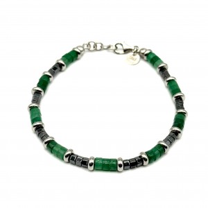 Bracciale Pietre Giada Verde e Ematite con dischetti