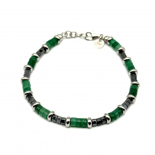 Bracciale Pietre Giada Verde e Ematite con dischetti