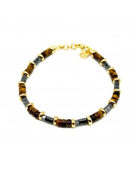 Bracciale Pietre Occhio di Tigre e Ematite con dischetti