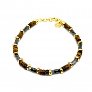 Bracciale Pietre Occhio di Tigre e Ematite con dischetti