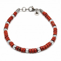BRACCIALE PIETRA CORALLO E EMATITE ARGENTO 