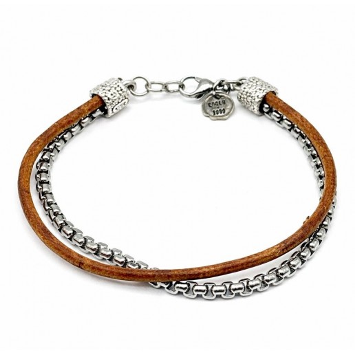 BRACCIALE CUOIO SENAPE E SNAKE