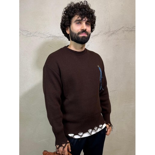 Pull marron à franges
