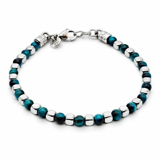 BRACCIALE EMATITE e OCCHIO DI TIGRE LIGHT BLUE