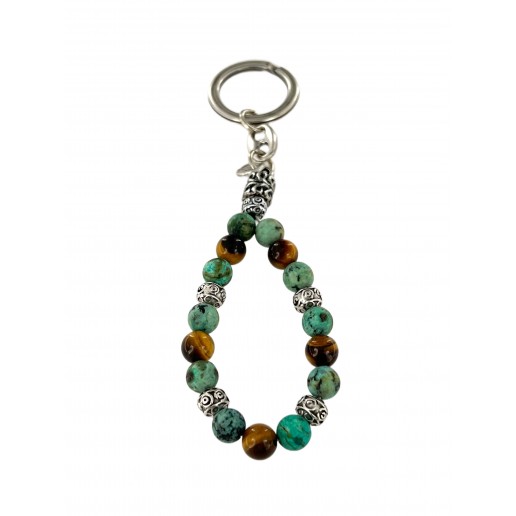 Keyring Tiger's Eye and African Turquoise Stones