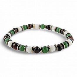 White agate, green jade, bull's eye bracelet