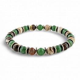 Elastic bracelet with brown zebra jasper and green agate stones