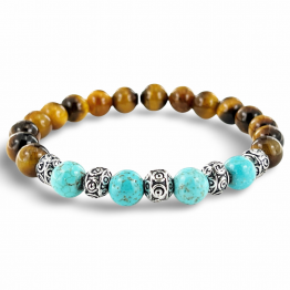 Tiger's Eye and Turquoise bracelet with worked spheres
