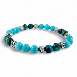 Light blue, turquoise tiger eye bracelet and worked sphere