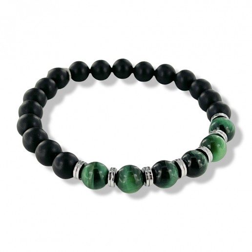 Satin Onyx and Green Tiger Eye Bracelet