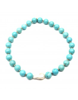 Collana pietre aulite turchese con perla barocca 