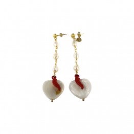 Pearl Earrings and Cornetto Heart Pendant