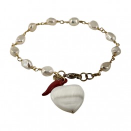 Pearl bracelet and croissant heart pendant