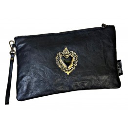 Big leather clutch bag with Sacred Heart