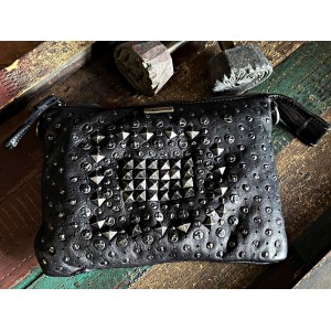 Studded leather clutch bag