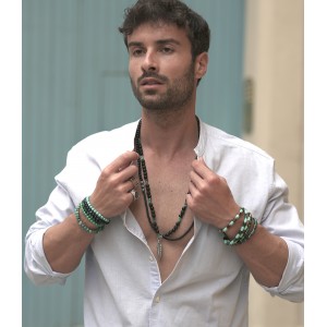 Collana Piuma con Pietra Lavica, Onice Satinato e Crisocolla