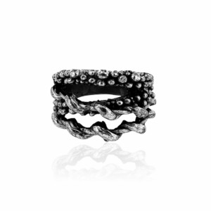 Twisted wire studded ring, 925% silver plated