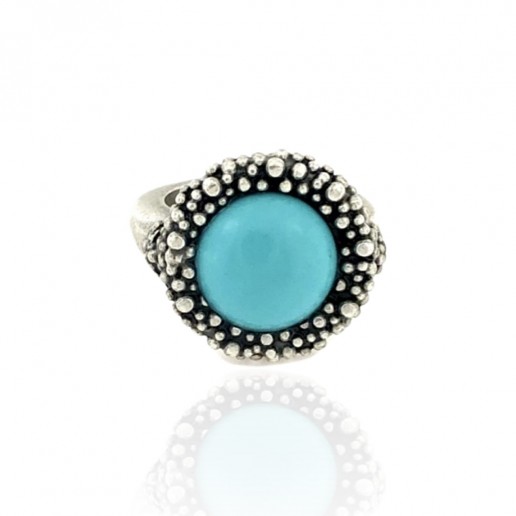 Round Dotted Ring with Turquoise Stone