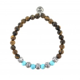 TIGER'S EYE AND TURQUOISE BRACELET WITH WORKED BALLS