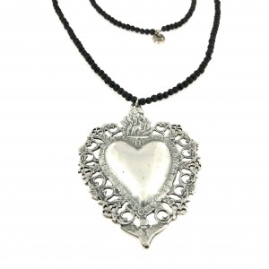 Big Sacred Heart Necklace - Lava Stone