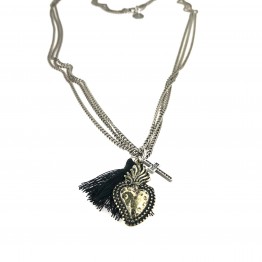 Gold Sacred Heart necklace + cross + tassel
