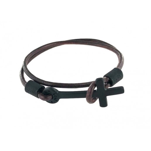 Brown cross leather bracelet