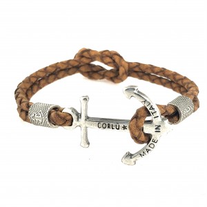 REEK KNOT BRACELET Anchor BROWN WOVEN LEATHER