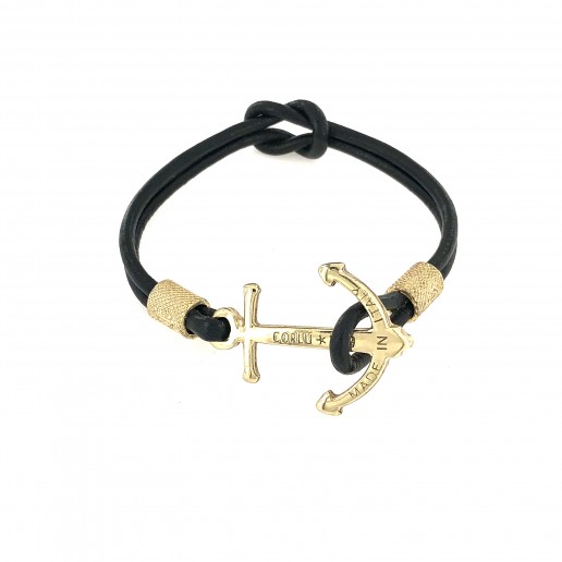 BRACCIALE Reek Knot  ANCORA oro CUOIO NERO