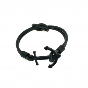 BRACCIALE Reek Knot Ancora Cuoio Nero